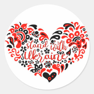Stand with Ukraine lettering and heart Classic Round Sticker