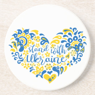 Stand with Ukraine lettering and heart Coaster