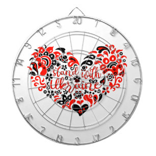 Stand with Ukraine lettering and heart Dartboard