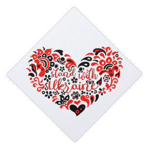 Stand with Ukraine lettering and heart Graduation Cap Topper