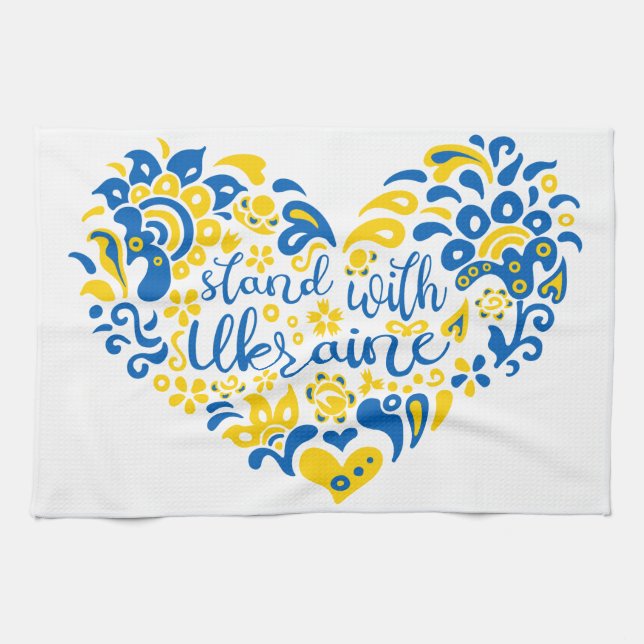 Stand with Ukraine lettering and heart Kitchen Towel (Horizontal)
