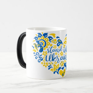 Stand with Ukraine lettering and heart Magic Mug