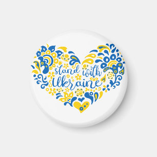 Stand with Ukraine lettering and heart Magnet
