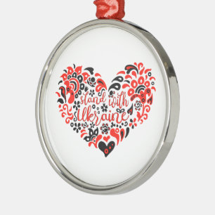 Stand with Ukraine lettering and heart Metal Ornament