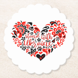 Stand with Ukraine lettering and heart Paper Coaster