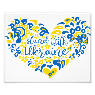 Stand with Ukraine lettering and heart Photo Print