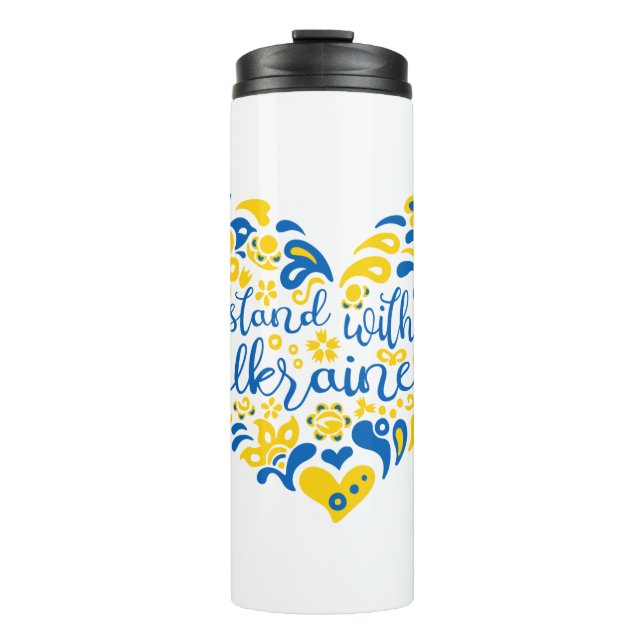 Stand with Ukraine lettering and heart Thermal Tumbler (Front)