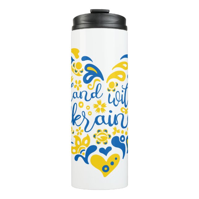 Stand with Ukraine lettering and heart Thermal Tumbler (Front)