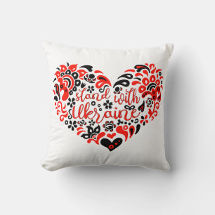 Stand with Ukraine lettering and heart Throw Pillow