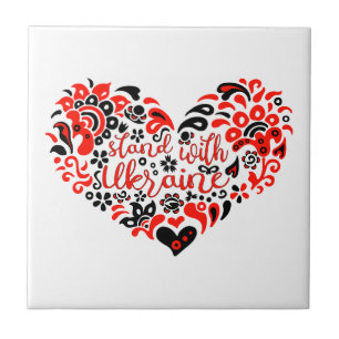 Stand with Ukraine lettering and heart Tile