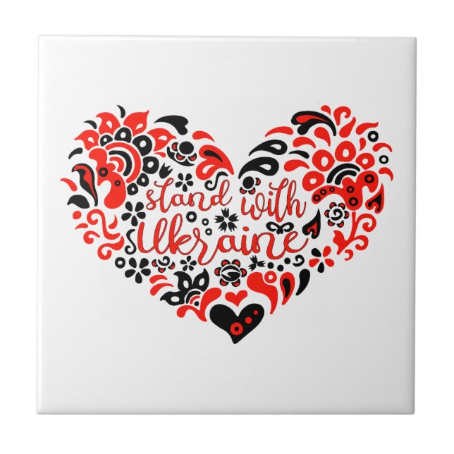 Stand with Ukraine lettering and heart Tile (Front)