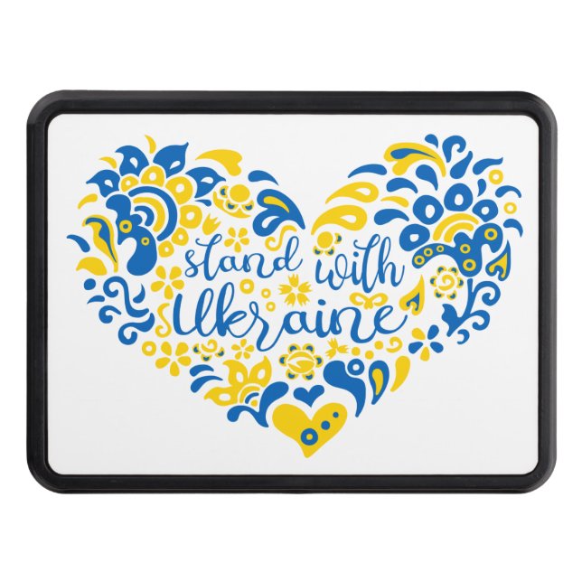 Stand with Ukraine lettering and heart Trailer Hitch Cover (Front)