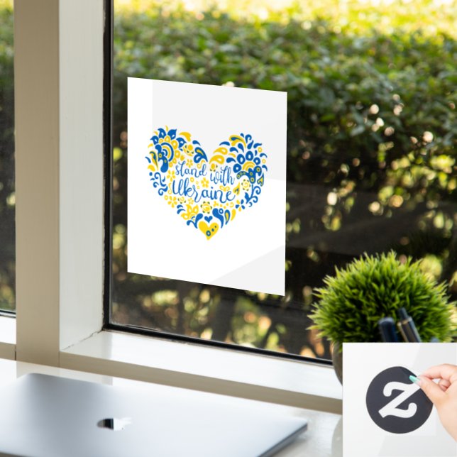 Stand with Ukraine lettering and heart Window Cling (Office)