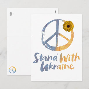 Stand With Ukraine - PEACE Symbol Sign Sunflower Holiday Postcard