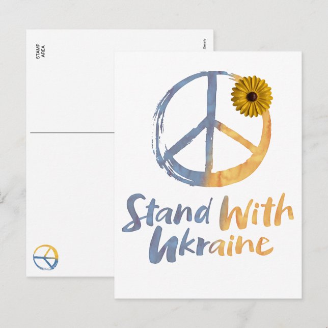 Stand With Ukraine - PEACE Symbol Sign Sunflower Holiday Postcard (Front/Back)