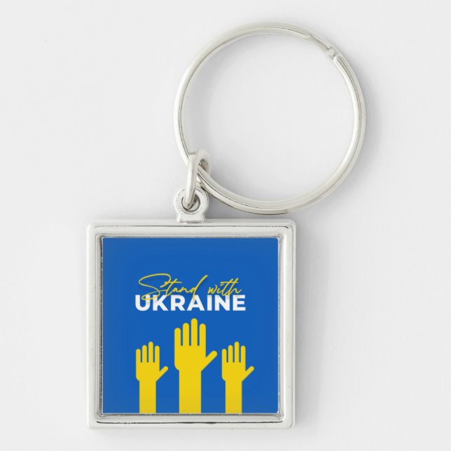 Stand with Ukraine Square Keychain (Front)