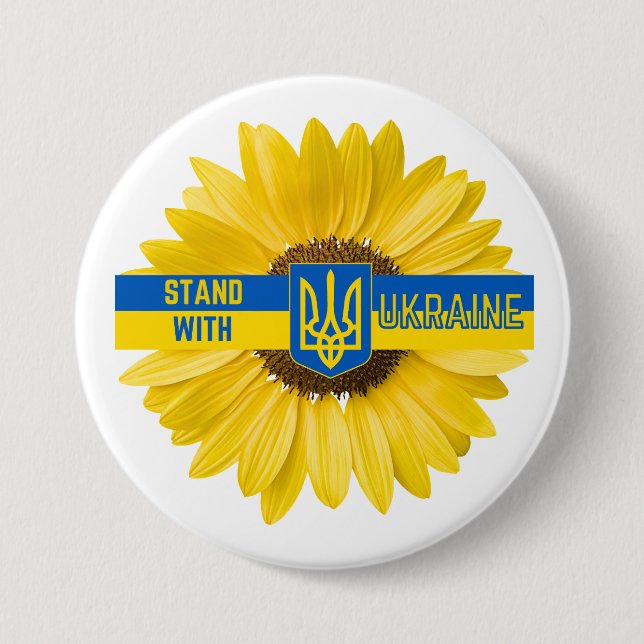 Stand With Ukraine Sunflower 3 Inch Round Button (Front)