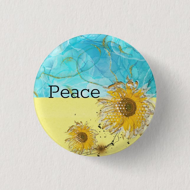 Stand with Ukraine sunflower Peace 1 Inch Round Button (Front)