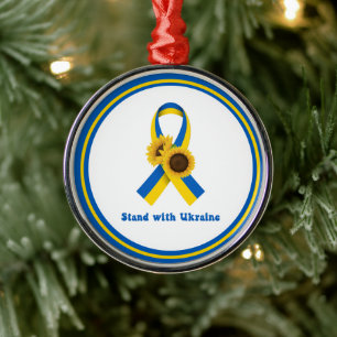 Stand With Ukraine Support Ribbon   Metal Ornament