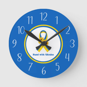 Stand With Ukraine Support Ribbon  Round Clock