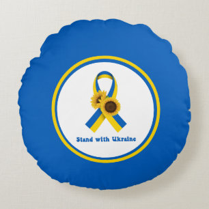 Stand With Ukraine Support Ribbon Round Pillow