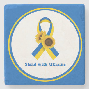 Stand With Ukraine Support Ribbon  Stone Coaster