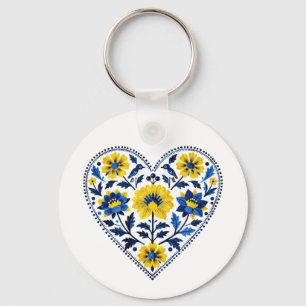 Stand with Ukraine traditional petrykivka painting Keychain