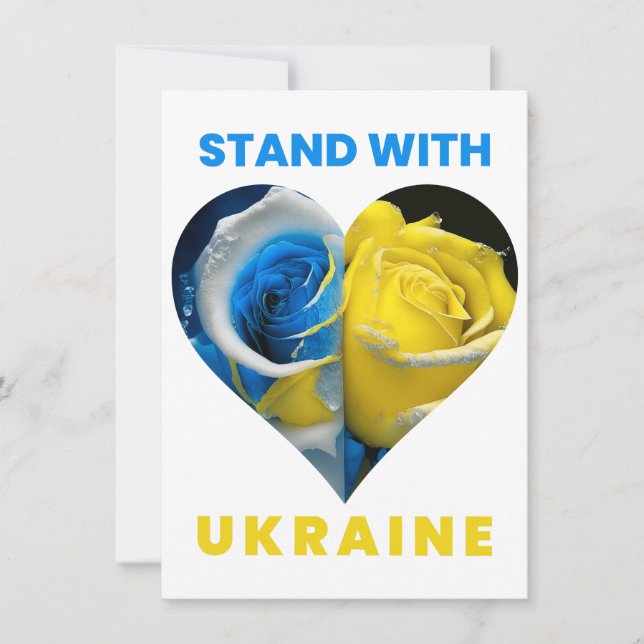 Stand With Ukraine, Ukraine Heart Flag, Ukrainian Holiday Card (Front)