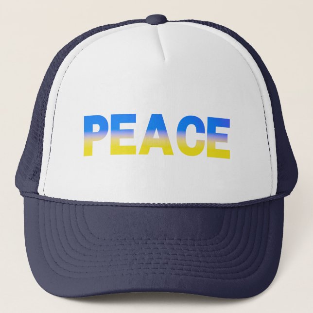 Stand with Ukraine, Ukraine Inspired, Peace No War Trucker Hat (Front)