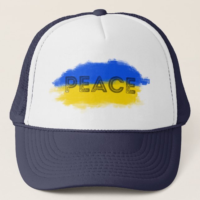 Stand with Ukraine, Ukraine Inspired, Peace No War Trucker Hat (Front)