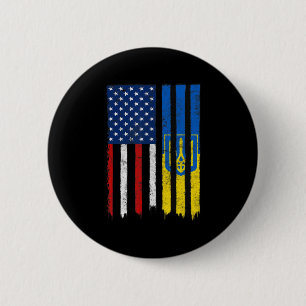Stand With Ukraine Ukrainian American Flag Pride U 2 Inch Round Button