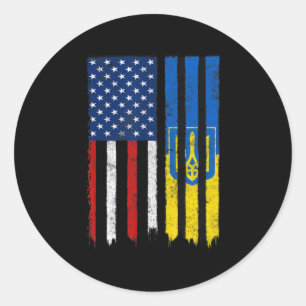 Stand With Ukraine Ukrainian American Flag Pride U Classic Round Sticker