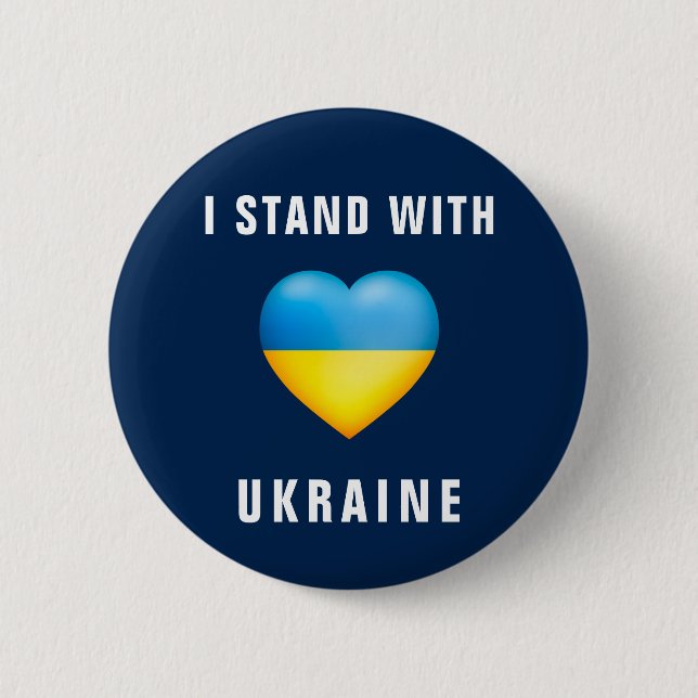 Stand With Ukraine Ukrainian Flag Heart 2 Inch Round Button (Front)