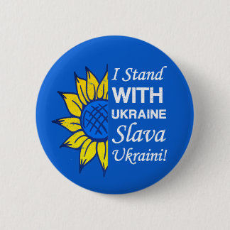 Stand With Ukraine, Ukrainian Flag Sunflower 2 Inch Round Button