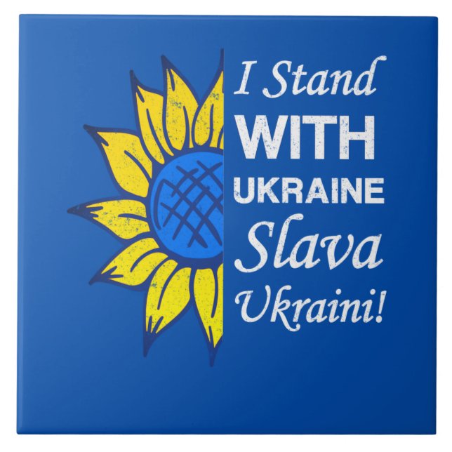 Stand With Ukraine, Ukrainian Flag Sunflower Tile (Front)