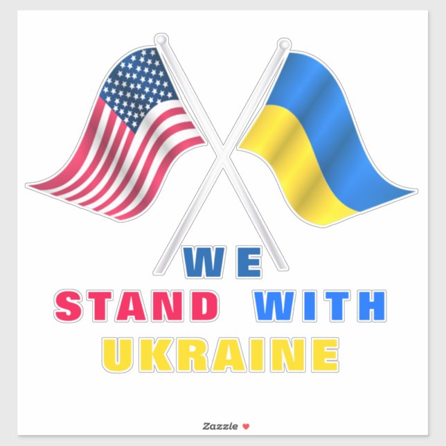 Stand With Ukraine USA and Ukraine Flags Sticker (Feuille)
