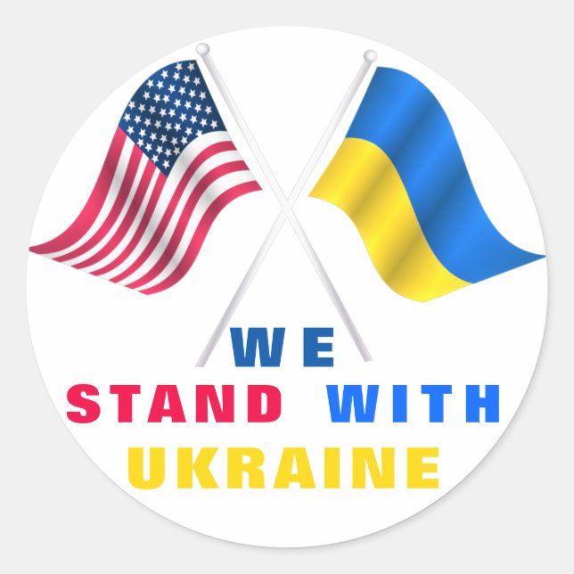 Stand With Ukraine USA and Ukraine Flags Stickers (Front)