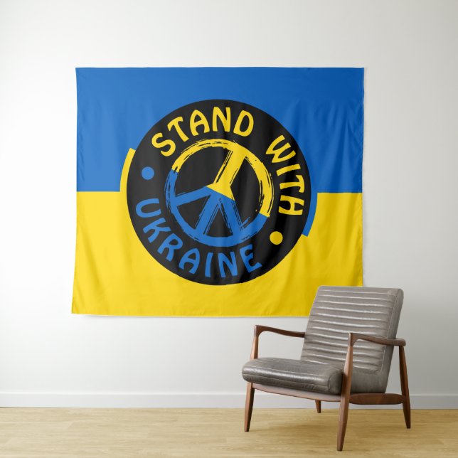 Stand With Ukraine Wall Tapestry (In Situ (Horizontal))