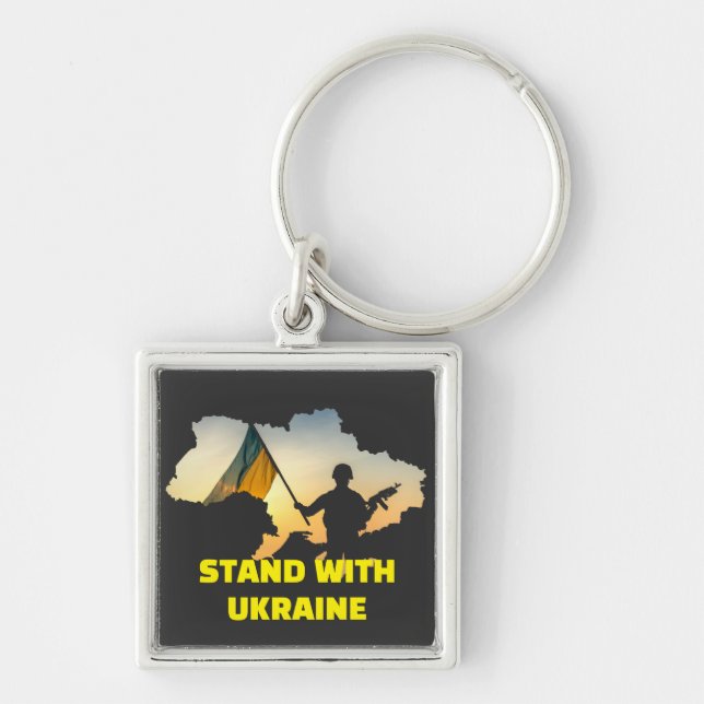 Stand with Ukraine with map     Keychain (Front)