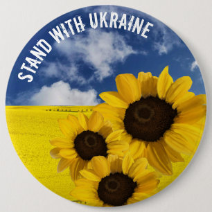 Stand with Ukraine yellow and blue with sunflowers 6 Inch Round Button