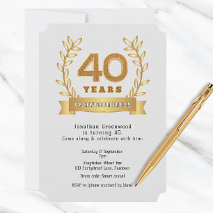 Standard '40 years of awesomeness' white  invitation
