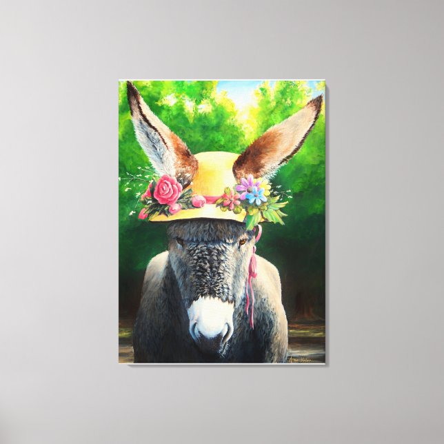 Standard Donkey/Burro in Rose/daisy flower hat Canvas Print (Front)