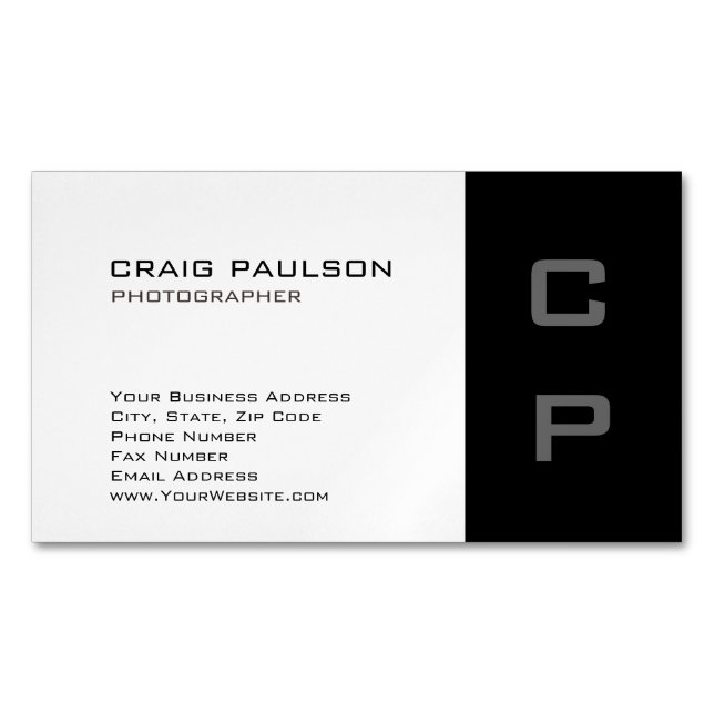 Standard Monogram Modern White Black Business Card (Front)