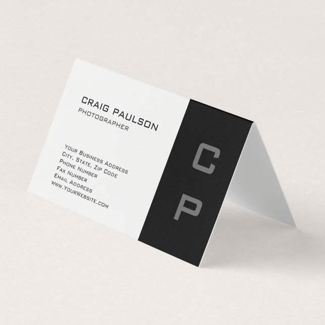 Standard Monogram Modern White Black Business Card (Front)