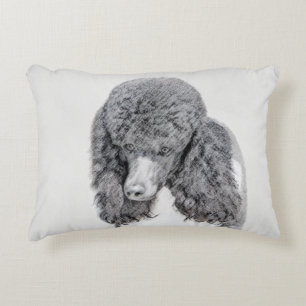 Standard Poodle Black Parti Painting - Dog Art Accent Pillow