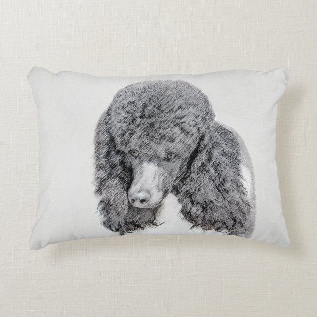 Standard Poodle Black Parti Painting - Dog Art Accent Pillow (Front)