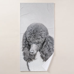 Standard Poodle Black Parti Painting - Dog Art Bath Towel Set