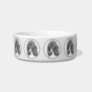 Standard Poodle Black Parti Painting - Dog Art Bowl