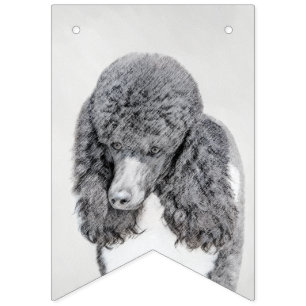 Standard Poodle Black Parti Painting - Dog Art Bunting Flags