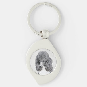 Standard Poodle Black Parti Painting - Dog Art Keychain
